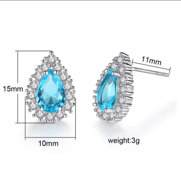 🎀925 Aquamarine Diamond Teardrop Studs - Picture 4 of 6